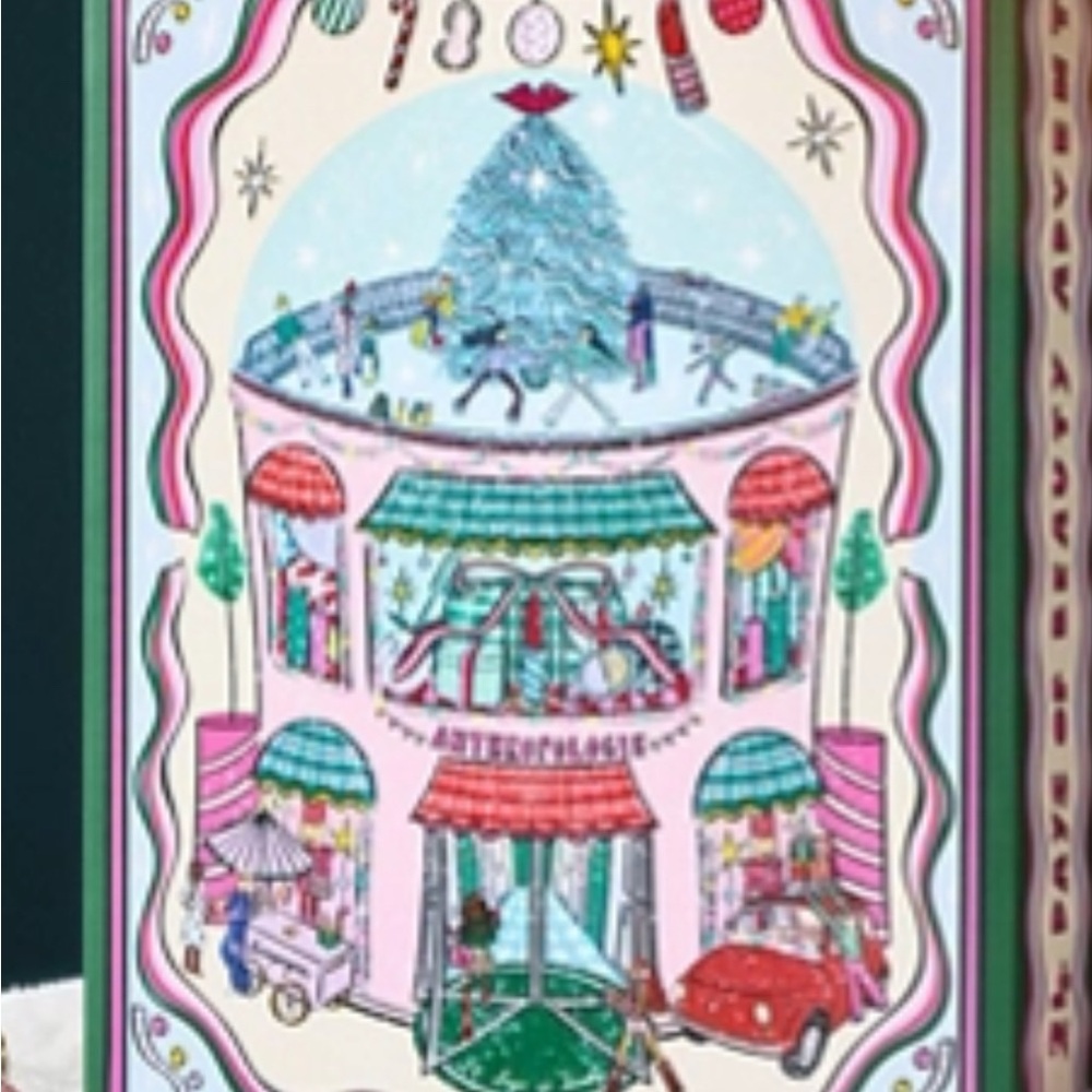 Anthropologie Festive Makeup Set with Pink and Green Accents
